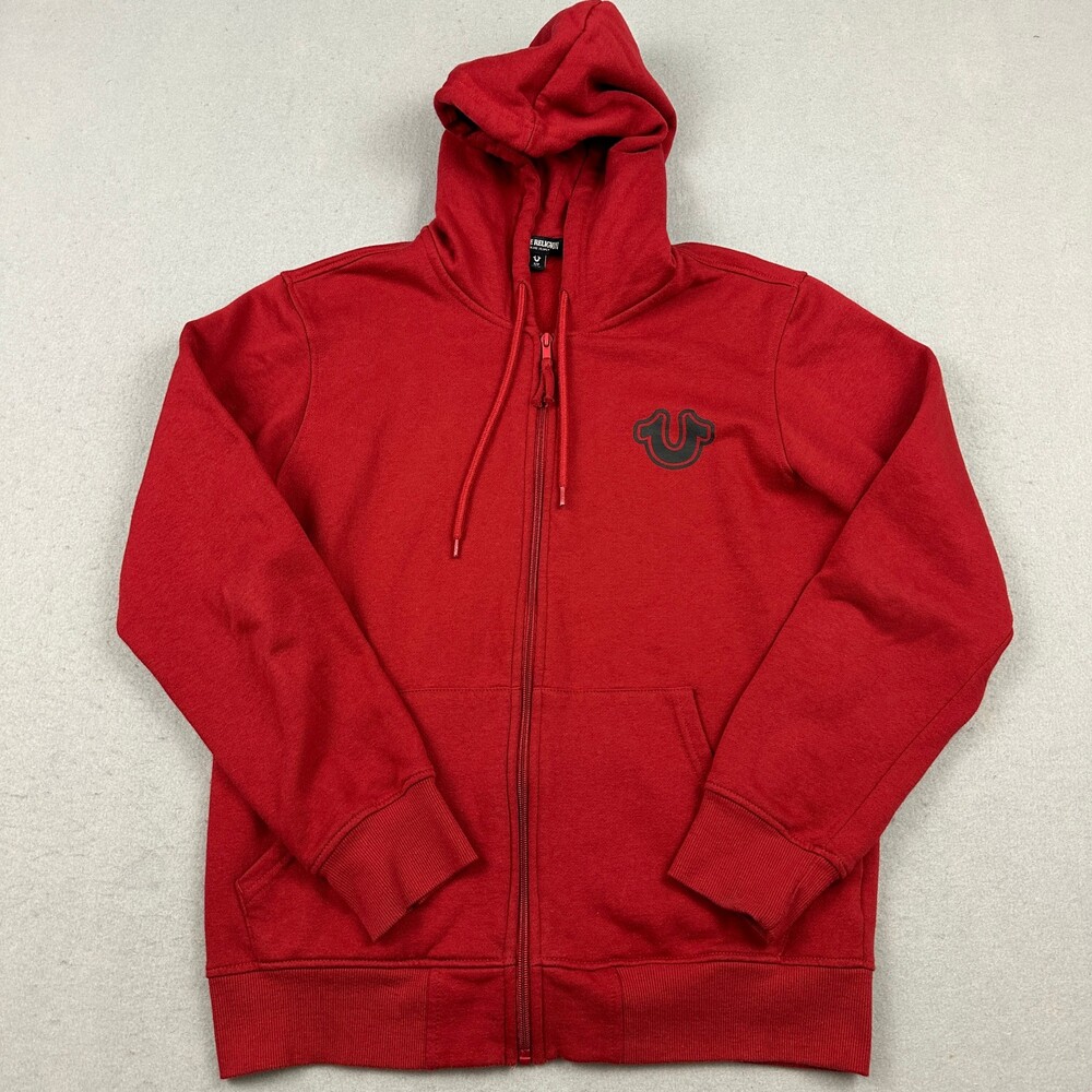 True Religion Hoodie Men Small Red Full Zip Sweatshirt Graphic Logo Pockets S